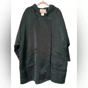 Vintage LINDA LUNDSTROM Women Hooded Long LAPARKA Metallic Black Size Large